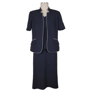 Kasper 3 Piece Midi Skirt Suit Size 12 Mock Neck Open Blazer Lined Black